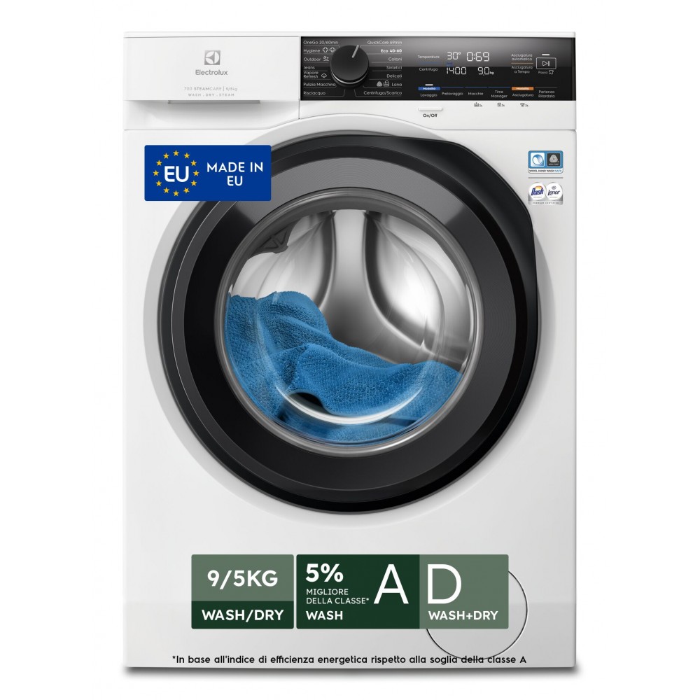 Electrolux Serie 700 EW7W495G Lavasciuga Libera Installazione 9 Kg Lavaggio - 5 Kg Asciugatura Classe D 1400 Giri/min. SteamCare Vapore Bianca