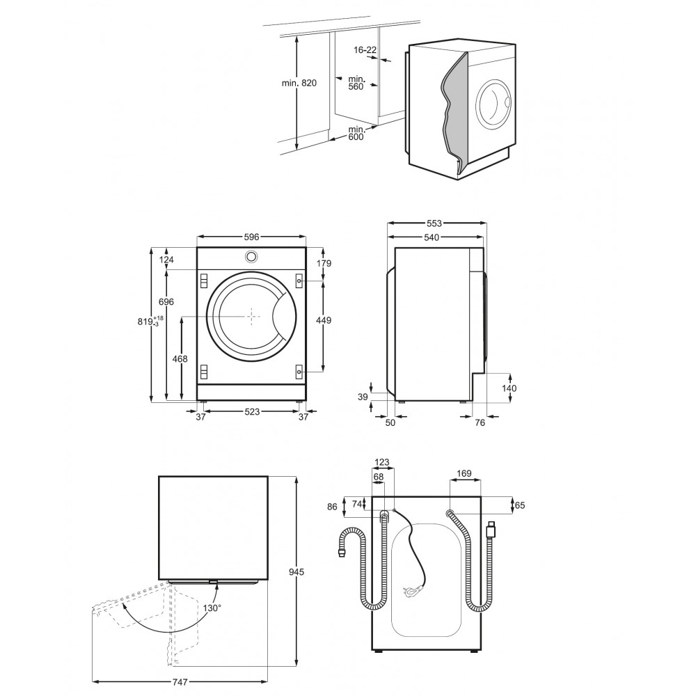 Lavatrice da incasso ProSteam 8 Kg classe A 1400 giri/min. Vapore Motore Inverter Serie 8000 con WiFi AEG L8FEE84BI - immagine 3
