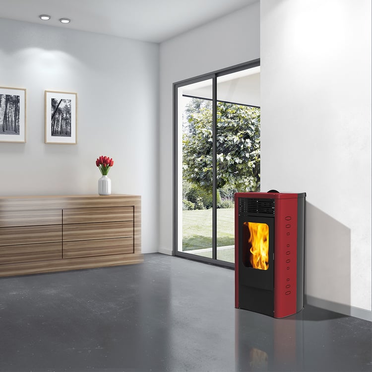 Stufa a pellet Italiana Camini Dida2 Plus 13 kW ad aria canalizzabile bordeauxm - immagine 2
