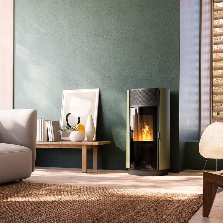 Stufa policombustibile Girolami Round 9 9 kW ad aria WiFi Verde - immagine 2